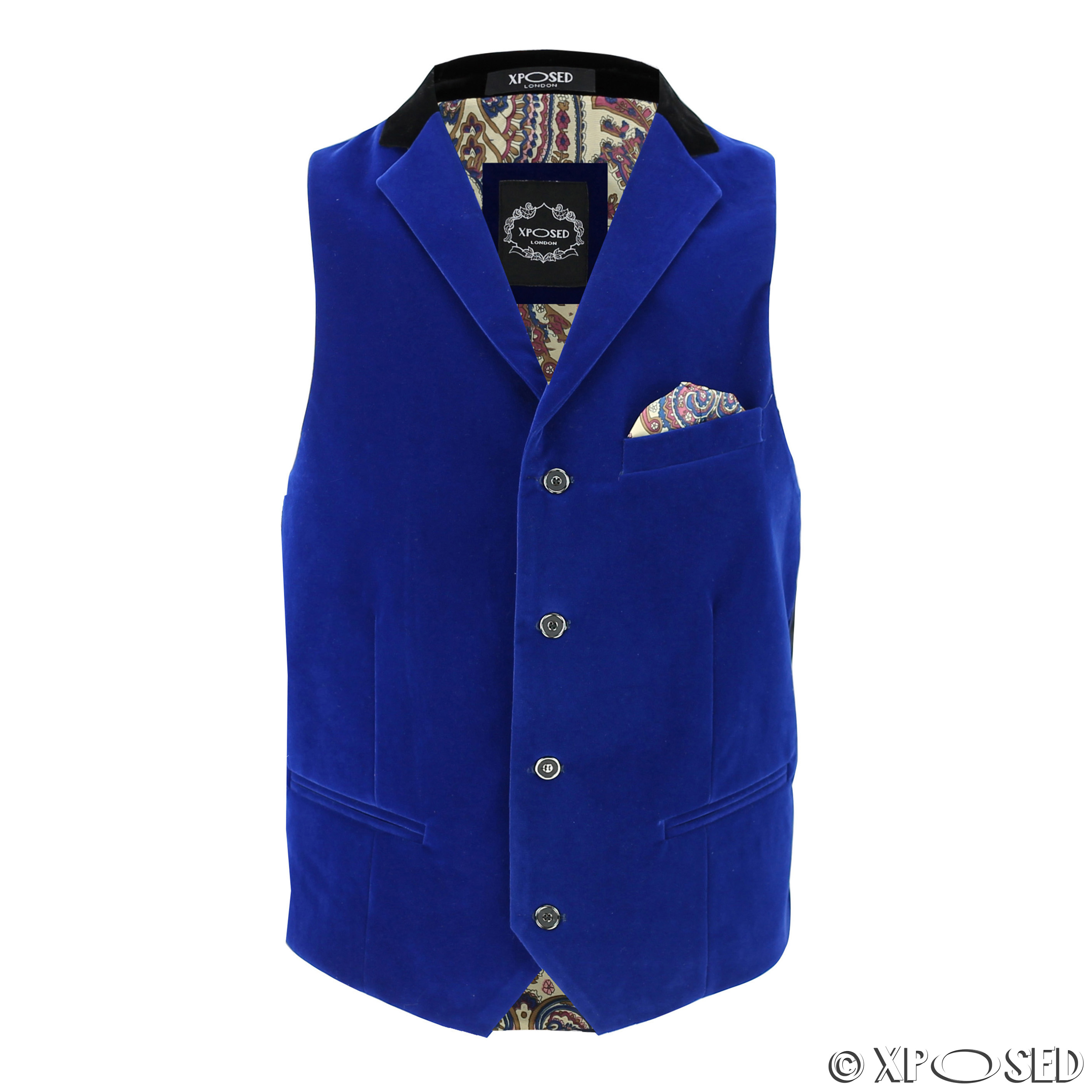 Mens Designer Vintage Velvet Waistcoat Retro Smart Casual Vest Contrast